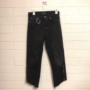 Zara Black Distressed Angled Cut Off Jeans